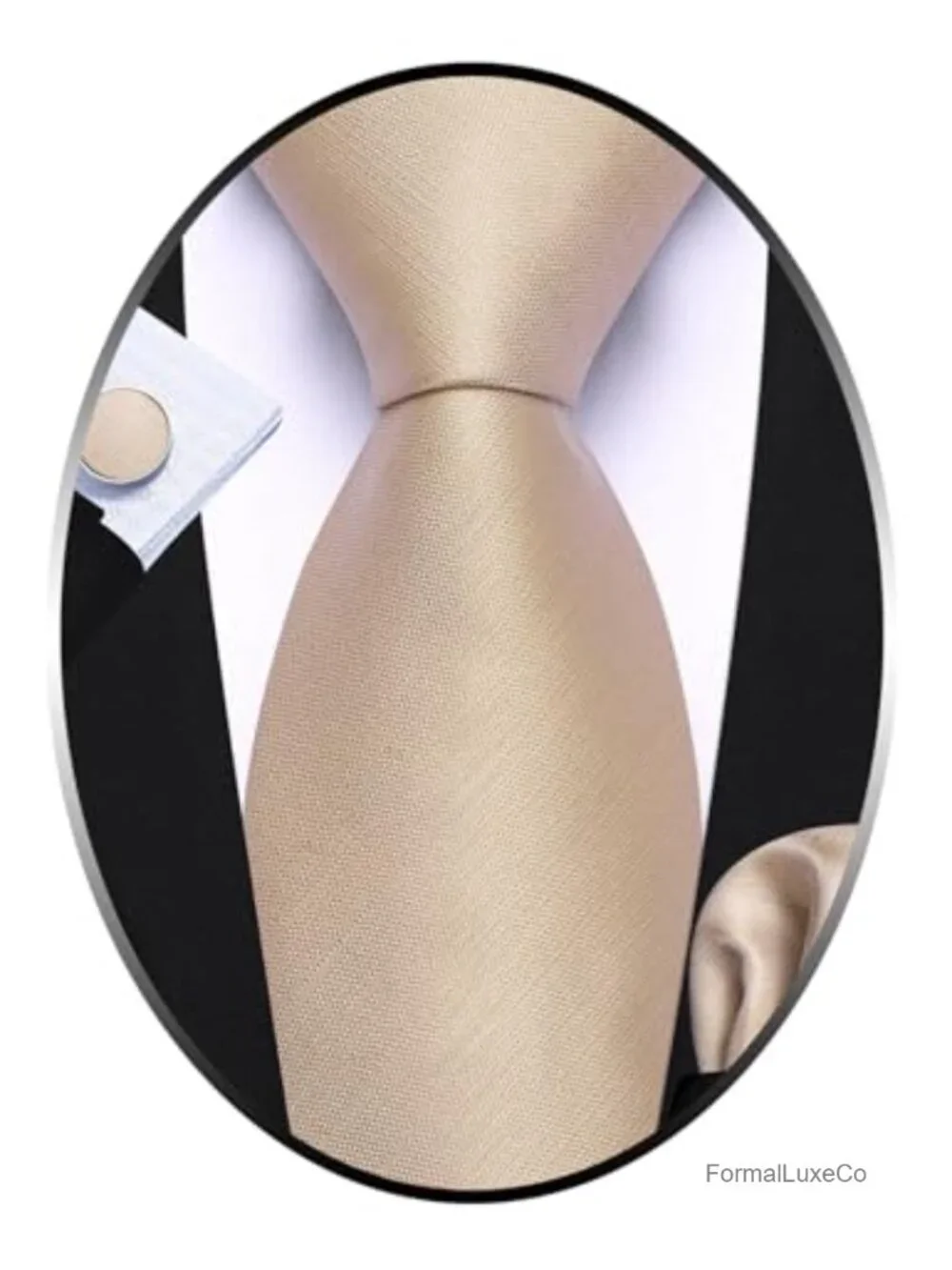 Silk Satin Men's Tie Set with Pocket Square and Cufflinks - Formal Wedding